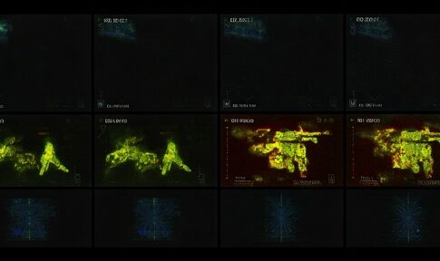 Thermal imaging display showing various military equipment and personnel